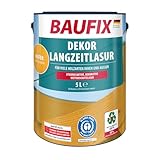 BAUFIX Dekor Langzeitlasur kiefer, seidenglänzend, 5 Liter, Holzlasur, Holzschutzlasur für außen und innen, für viele Nadel-/Harthölzer