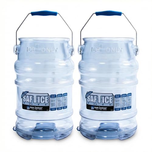San Jamar Saf-T-Ice Ice Tote with Ice Machine Hanger for Bars, Restaurants, Kitchens, And Fast Food, Polycarbonate, 6 Gallons, Blue, (Pack of 2)