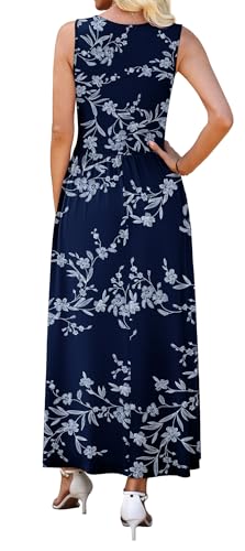 WEACZZY Cocktail Long Dresses Women's Maxi Dress Sleeveless V Neck Beach Undress with Pockets,White Navy,XX-Large — view 4