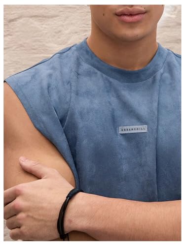 GORGLITTER Men's Letter Patched Washed Cropped Top Crewneck Sleeveless Street Tank Tops3