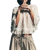 DÉTAILS RAFFINÉS: Volants délicats sur les manches et l'ourlet, avec une finition en dentelle florale élégante