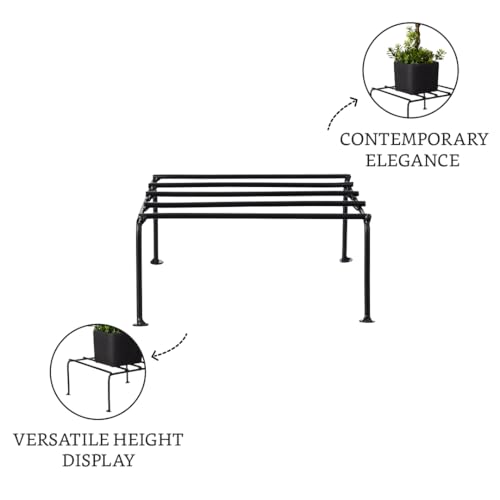 Image of Amazon Brand - Solimo Metal Flower Pot Stand (Black, Set of 2, Square) | Gamla Stand for Home | Plant Stand for Balcony | Premium Flower Pot Stand | Plant Stand for Living Room