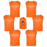 Athllete Set of 6 - Child Scrimmage Vests/Pinnies/Team Practice Jerseys with Free Carry Bag (Flame Orange, Small)