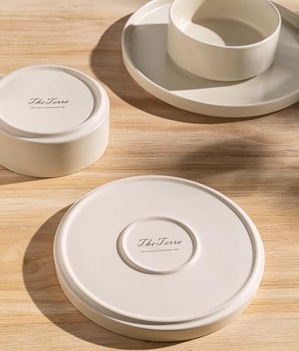 Image of TheTerra Ceramic Dinnerware Sets for 8, 24 Pieces Porcelain Lightweight Plates and Bowls Sets, Scratch Resistant Dish Set, Oven & Microwave & Dishwasher Safe, Matte White