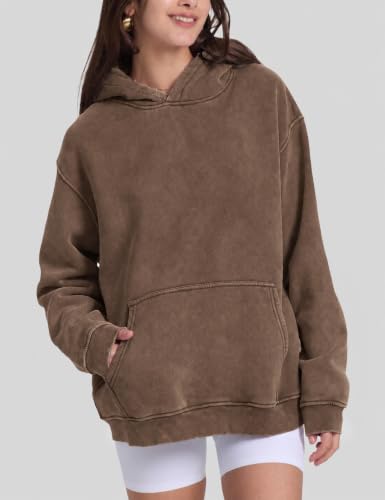 Image of FAIABLE Womens Oversized Acid Wash Hoodie Unisex Heavyweight Fleece Cotton Hoodies Vintage Washed Sweatshirt for Women