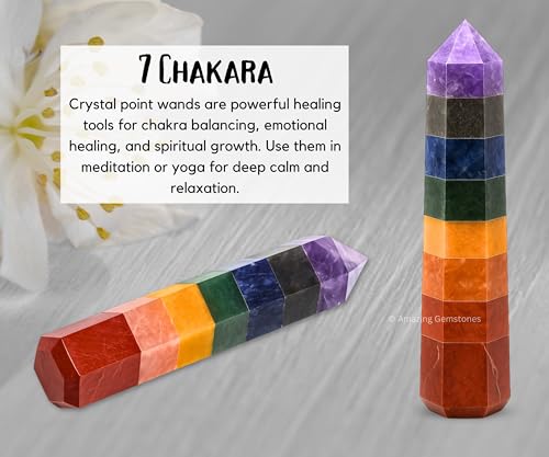 Image of Amazing Gemstone Seven Chakra Crystal Towers ~ Natural Healing Crystal Point Obelisk for Reiki Healing and Crystal Grid (2 inch to 3 inch INCH)