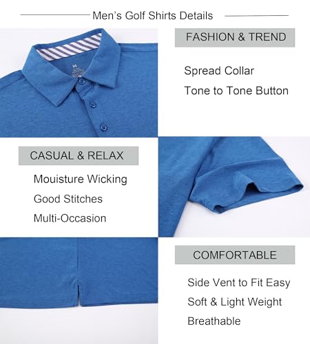 Alex Vando Mens Golf Shirt Moisture Wicking Quick-Dry Short Sleeve Casual Polo Shirts for Men