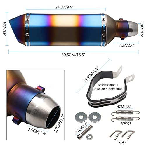 Poseng 1.5-2" Inlet Motorcycle Exhaust Muffler Slip On 400Mm Lengthened Universal For Dirt Bike Atv Street Bike 38-51Mm Inlet With Db Killer Silencer (Grilled Blue) #TOP1