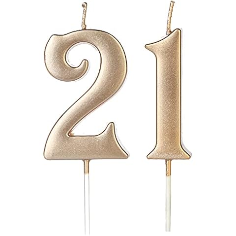 Champagne Gold 21st & 12th Birthday Candles for Cake, Number 21 12 1 2 Glitter Candle Party Anniversary Cakes Decoration for Kids Women or Men Cover