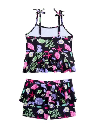 Kids Girls 2-Piece Summer Beach Bathing Suit Tankini Swim Tops with Peplum Shorts Sun Protection Swimsuit2