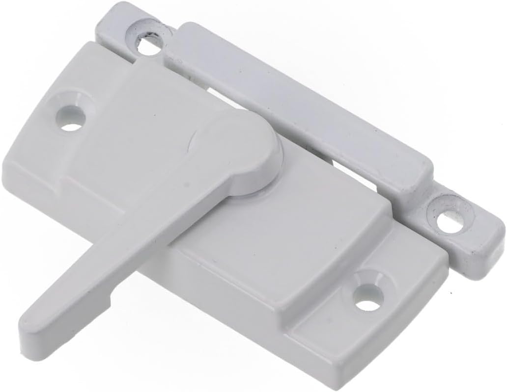 Zinc Alloy Sash Lock Vertical Sliding, 60x25mm White Casement Catch with Anti-Burglary Studs, Compatible with Single and Hung Frames(Right)