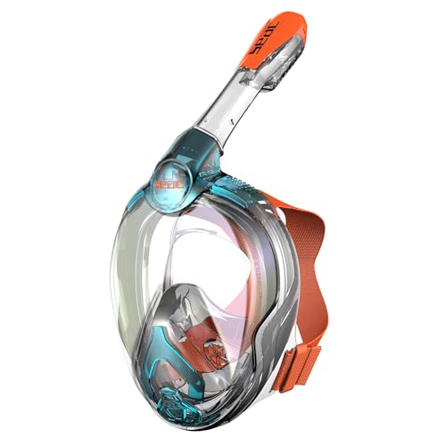 Seac Magica Schnorchelmaske Vollgesichtsmaske Anti-Beschlag System mit einem weichen Maskenkörper Dry Top Schnorchel mit Auslassventil blau JUNIOR