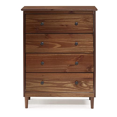 Walker Edison Tall Wood Dresser Bedroom Storage Drawer Organizer Closet Hallway, 4 Drawer, Walnut #TOP4