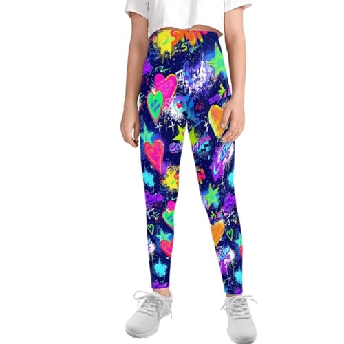 GLUDEAR Girls Love Heart Graffiti Graphic Printed Ankle Length Stretch Leggings Yoga Pants,Graffiti 20,10