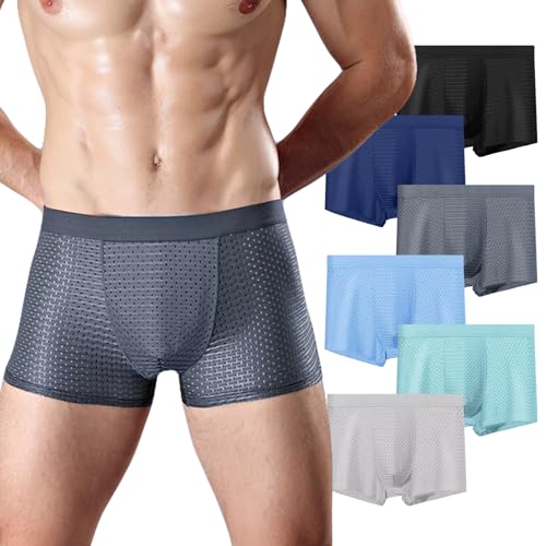 6-pack Men's Mesh Ice Silk Underwear Box Briefs, Flex Breathable Cool ，Ultra-Thin Stretch Boxers Reathable