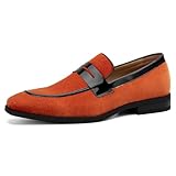 JITAI Mens Velvet Loafers Dress Shoes Loafers for Men Tuxedo Suit Shoes, Orange/24, 10 US