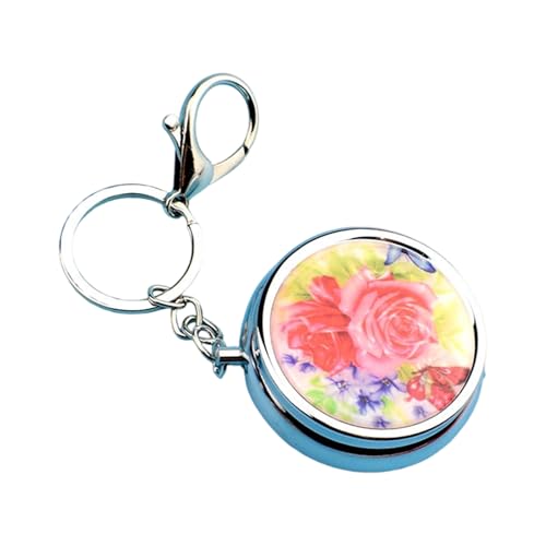 Pills Box Keychain with Mirrored and Sealed Metal Compartment Keychain Moistures-Proof Medicines Dispenser Travel Accessory Comm