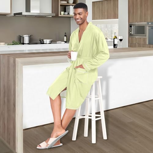J JOYSAY Red Mens Robe Lightweight Bathrobe With Pocket Long Sleeve kimono Sleepwear4