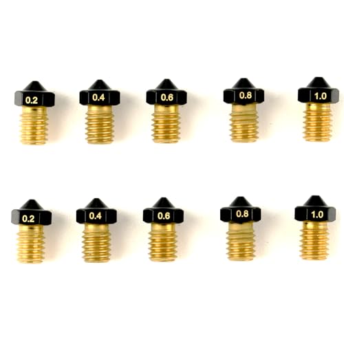 CCTREE 10 Pcs Upgrade PTFE Coating Extruder Nozzle 3D Printer Brass Hotend Nozzles for E3D V5 V6 0.1mm 0.2mm 0.4mm 0.6mm 0.8mm for 1.75mm Filament 3D Printer
