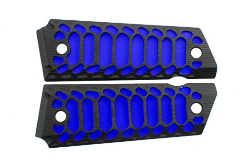 Premium Gun Grips Compatible Replacement for 1911 Full Size Colt, Kimber RIA S&W Clones G10 GZS-Cobra skeletonized w/Blue Insert