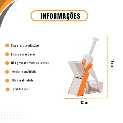 Cortador e Fatiador Multifuncional de Inox - Mandolin Slicer Profissional com 5 Funções, 8 Tipos de