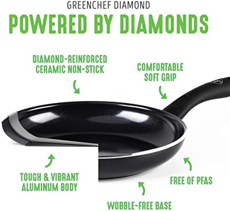 GreenChef CC002577-001 Frying Pan Induction Non Stick 24 cm, Healthy Ceramic, ToxinFree, Stay-Cool Handle, Oven Safe, Diamond Collection, Black, Aluminium