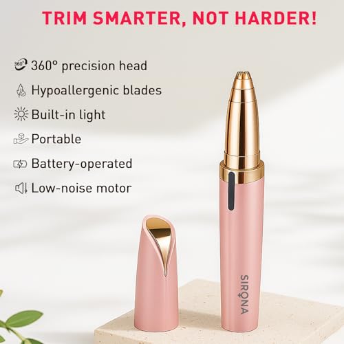 Image of Sirona Eyebrow Trimmer Machine for Women - Pack of 1 | Built-in Light | Pain-Free Brow Shaping | Battery Operated | Hypoallergenic Blades | 360 Precision Tip | 1-Year Replacement Warranty