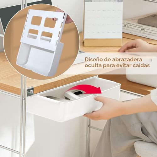 Miniatura 6 de Fretonba Cajón Debajo Del Escritorio, 2 Piezas Organizadores De Cajones Caja De Almacenamiento, Organizadores De Cajones Autoadhesivos Para Oficina, Caja De Cajón Oculta Blanca