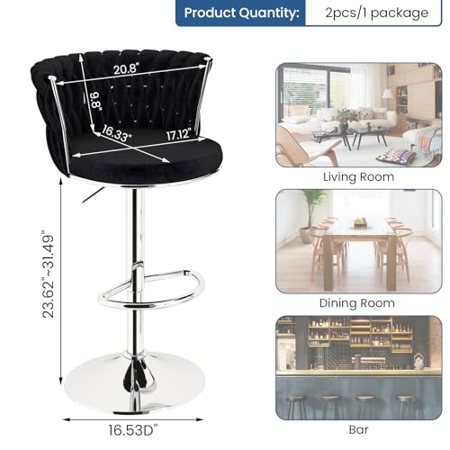 image for Lamerge Velvet Bar Stools Set of 2, Swivel Counter Stools Counter Heig