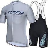 X-TIGER Herren Fahrradtrikot, kurzärmliges Set mit 5D-Gel-gepolsterten Shorts, Fahrradbekleidung Set für Mountainbikes