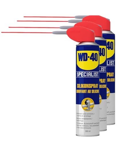 WD-40 Specialist Silikonspray 3x300 ml – Schutz & Schmierung für Gummi, Kunststoff & Metall, verhindert Austrocknung, reduziert Reibung & bildet wasserfesten, nicht fettenden Film