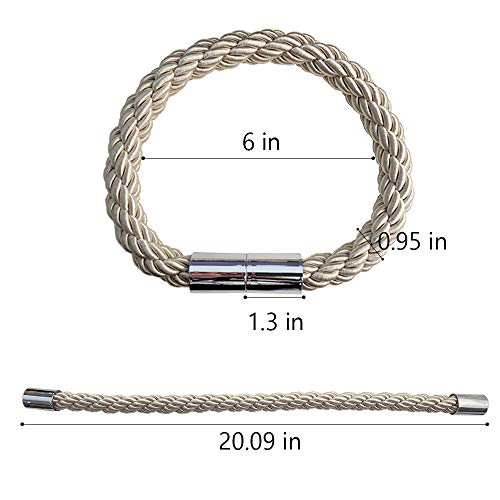 CAWANFLY Magnetic Curtain Tiebacks Decorative Window Drapery Holdbacks, 2 Pack Window Drape Weave Tie Back Holders for Blackout Sheer Window Treatment (Beige, 20Inch) - Image 3
