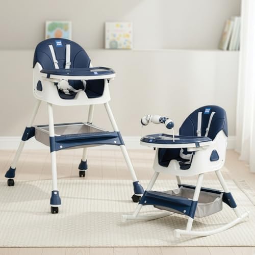 Image of Mee Mee Cherub Baby High Chair for Baby Feeding, 5-in-1 Convertible Kids Feeding Chair Compact Fold, High Adjustable, Play Chair Booster Seat Dual Meal Trays, 0.5 to 3 Years Kids (Blue)