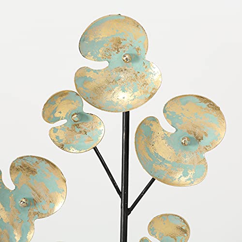 Whw Whole House Worlds Modernist Atelier Table Top Sculpture, Flower Composition, Hand Welded, Applied Gold Gilt Finish, Green Patina, Iron, 22.5 Inches Tall, Black Rectangular Galler #TOP5