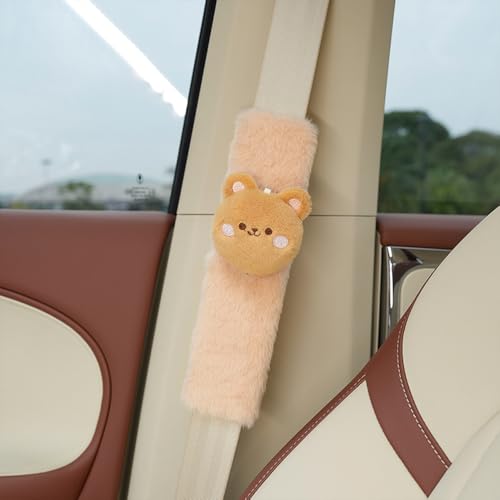 Image of Baby Car Seat Neck Cover, Baby Strap Pad, Car Seat Strap Cover, Car Seat Belt Cover Boy Girl, Baby Neck Pad, Car Strap Pad Fleece, Belt Pad Plush Doll, Seat Belt Pads (Bear Doll in Brown Fleece)