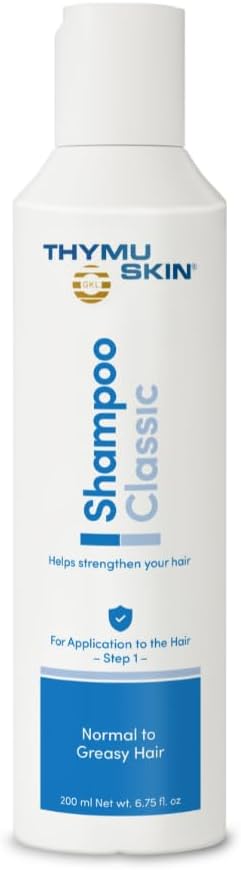 THYMUSKIN Classic Shampoo - Thickening and Regrowth Formula for Men & Women, for Normal/Oily Hair, Patented GKL-02 Peptide, German Formula for Thinning Hair and Hair Loss - 200ml - 60 Days Supply