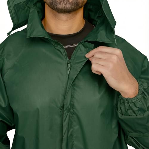 BWOLF POSEIDON Arbeitsmantel Regenmantel Herren Regenmantel Wasserdichte Lange Regenjacke Outdoor Wiederverwendbare Regenbekleidung mit Kapuze (Grün, 2XL)