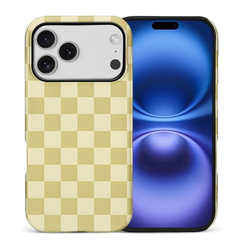 DAIZAG Case for iPhone 17 Pro,Mixed 2 Layer Design Shockproof Soft TPU Ddouble Protection Phone Case for iPhone 17 Pro-Khaki Checkered Pattern