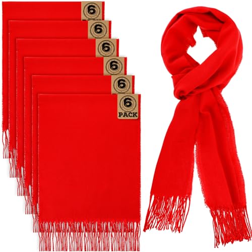 Hicarer 6 Pcs Winter Scarf for Men Women Warm Soft Neck Scarf with Tassel Edge Classic Imitation Cashmere Scarf (Plaid/Red)