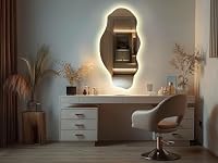 Großer LED Spiegel 50x100 cm | Warmweiß | Asymmetrisch & Rahmenlos | Wandspiegel Modern | Badspiegel mit Licht | Für Bad Flur Schlafzimmer | Dekospiegel Beleuchtet – Ansicht 3
