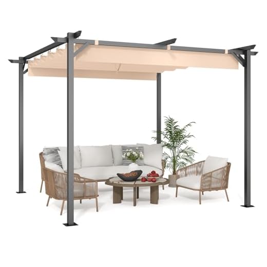 3x3M Gazebo, Metal Pergola with Retractable Roof, bigzzia Large Gazebo With Sun Shade Canopy Waterproof And SPF 15 With PU Coated Features For Patio Garden Party BBQ (Cream)