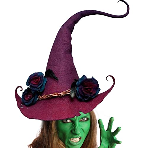 Tebinzi Chapeau de sorcière en Feutre,Accessoire de fête Chapeau de sorcière Doux - Chapeau de Magicien d'halloween, Chapeau Pointu de Costume de sorcière pour Les Chapeaux de Fille de Femmes Cover