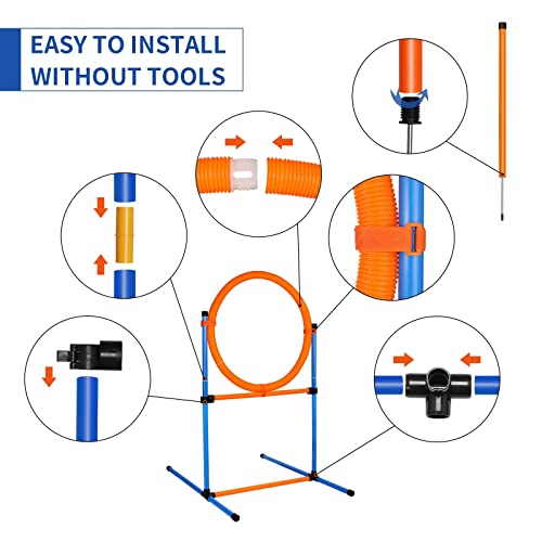 JMMPOO Dog Agility Training Equipment, 60-piece Dog Obstacle Course Training Starter Kit Pet Outdoor Game with Tunnel, Agility Hurdle, Weave Poles, Jump Ring, Pause Box, Toy Balls and Storage Bag by JMMPOO - Image 7