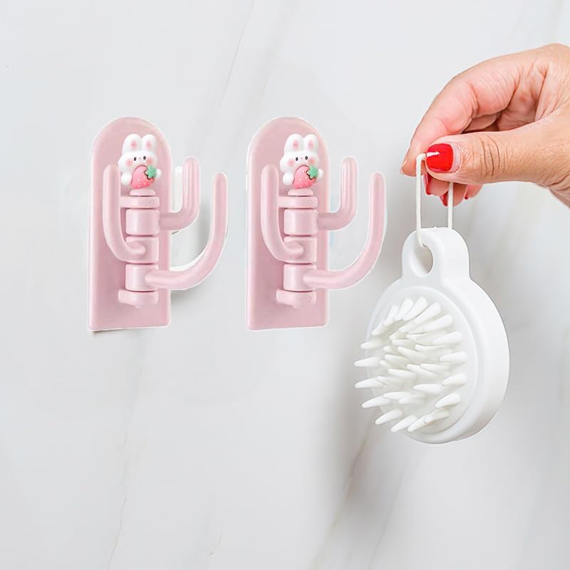 2 Pcs Swivel Hook Heavy Duty Folding Swing Arm Triple Coat Hook with Multi Three Foldable Arms Towel/Clothes Hanger for Bathroom Kitchen Garage Wall Mounted,Pink