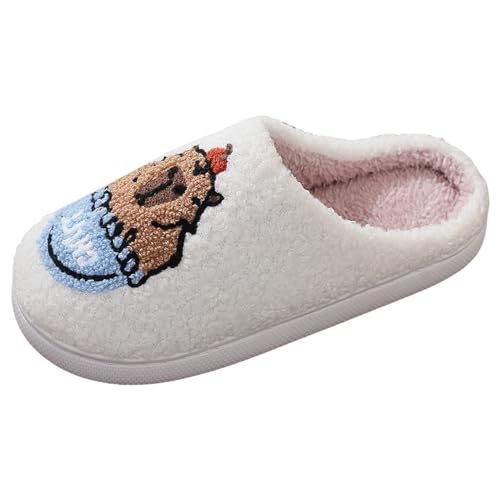 Generisch Cómodas zapatillas capibala para invierno, pantuflas de algodón capibara, pantuflas de algodón capibara para hombres y mujeres, beige, 44 EU