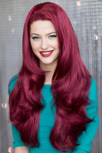 Extension cheveux 3/4 rouge Ariel cherry red demi-perruque ondulée wavy