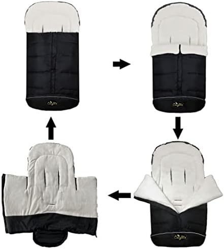 CozyMe 3 in 1 Winter Outdoor Tour Toddler Universal Stroller Sleeping Bag, Waterproof Footmuff, Length/Height/Temperature Adjustable Baby Bunting Bag, Black — view 4