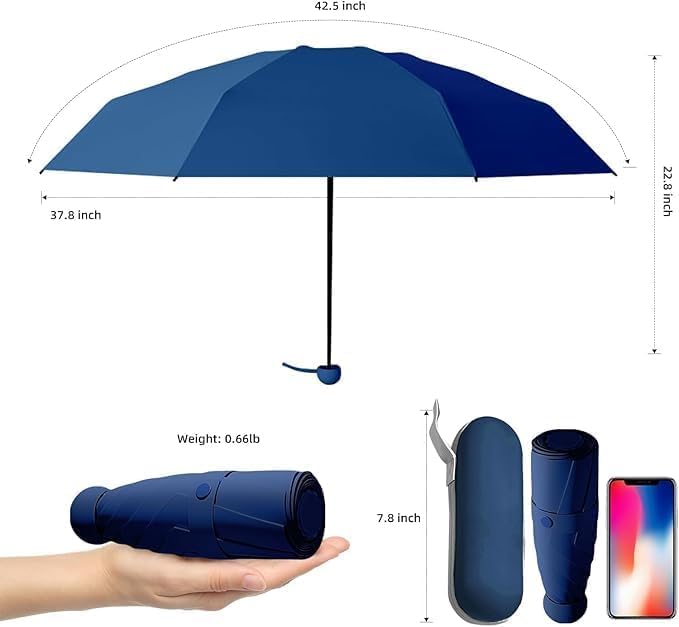 Image of Umbrella, Mini Folding Windproof & Compact UV Umbrella for Sun Protection Rain Windproof Strong Large 3 Fold for Women Handbags,3 Fold for Men Women, Stylish & Compact