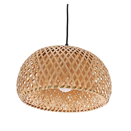 Hemobllo Lámpara Colgante Con Pantalla De Bambú y Mimbre, Cable Enchufable, Tamaño Pequeño, Luz Para Sala y Dormitorio, Luz De Techo Decorativa, 1 Unidad