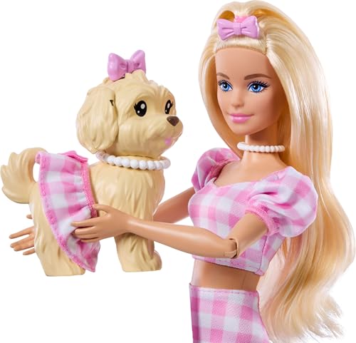 Barbie Twinning Looks Doll with Pet Dog in Matching Pink Gingham Clothes - image 4
